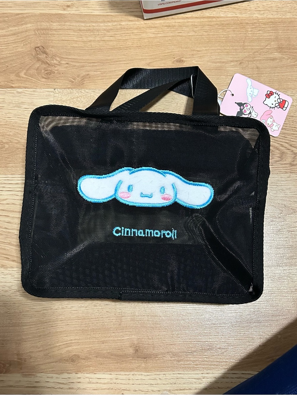 Sanrio Cinnamoroll Black Cosmetic Bag with Blue & White Embroidered Face
